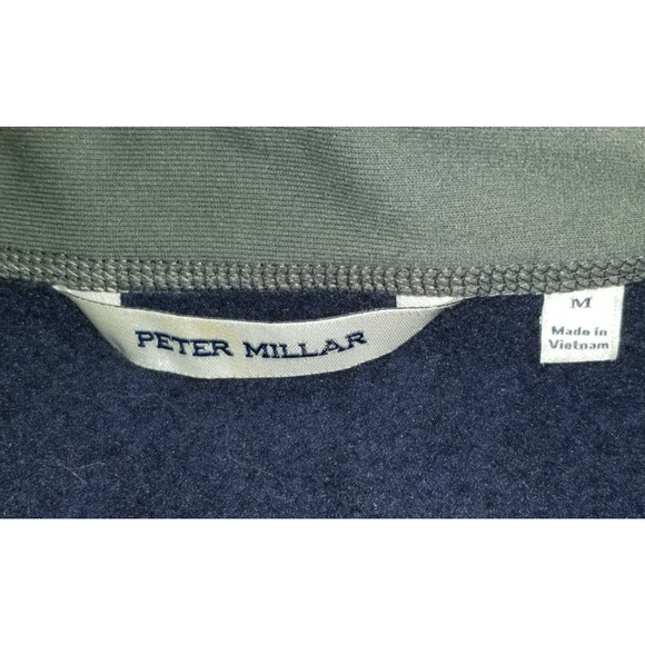 Mens Sweater Fleece-PETER MILLAR-GOLF-navy fleece lined 1/4 zip pullover-M - Picture 4 of 4